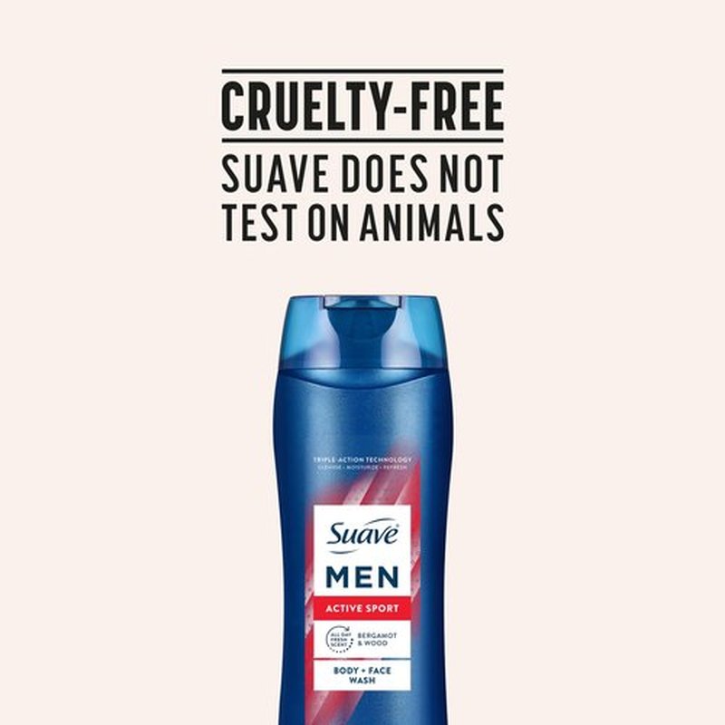 Suave Men Moisturizing Body & Face Wash, Energizing Sport with Bergamot & Wood Scent, No Parabens, No Phtahaltes, 18 Oz Pack of 6