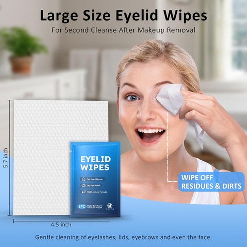 30PCS Eyelid & Lash Wipes for Itchy & Dry Eyes, Tea Tree Oil Eyelid Wipes for Styes & Blepharitis, Daily Eye Cleansing Cloths, Hypoallergenic & Soothing For Sensitive Eyes, Stay Hydrated Lid Wipe