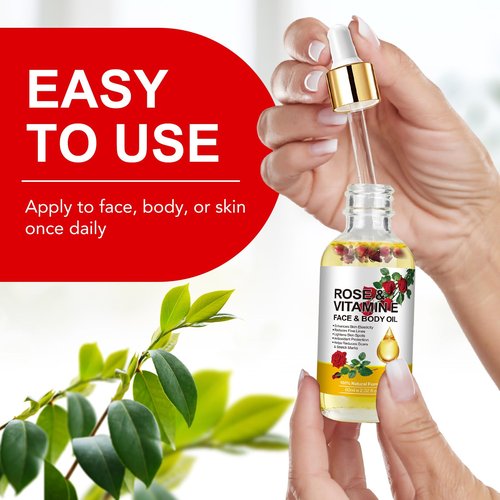 Rose Oil for Face, Rose Vitamin E Oil, Premium Vitamin E Facial Oil - Deep Hydration for Face & Body, Nourishes Dry Skin, Facial Care Support 2 Fl Oz