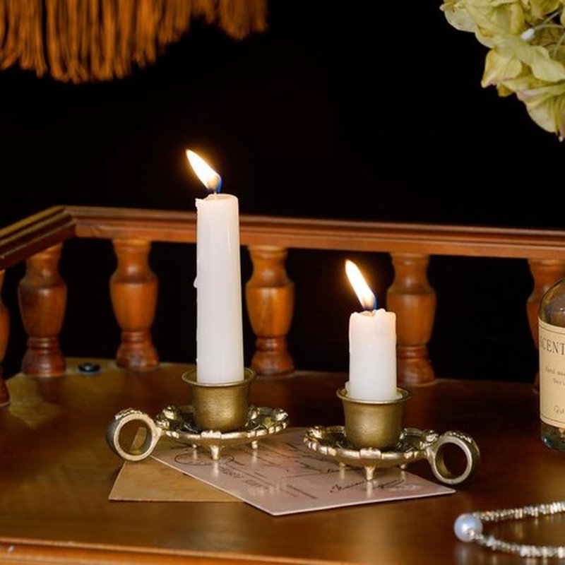 NIKKY HOME Gold Taper Candle Holders - Vintage Metal Candlestick Set of 2 for Elegant Table Decor