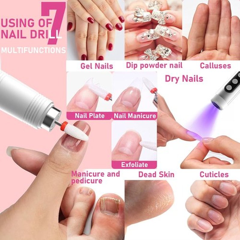 Electric Nail Drill Kit with U V Nail Lamp,Portable Cordless Electric Nail File with Display Screen,9 Speeds Professional Manicure Pedicure Polishing 12-in-1 Nail Drill Kit for Home and Salon Use