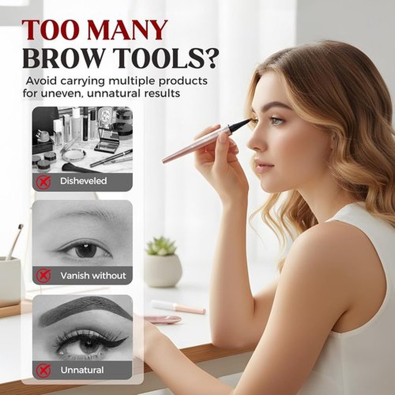 Skiennix Microblading Eyebrow Pen - 4-Tip Waterproof 3D Pencil for All-Day Natural Makeup (Black)