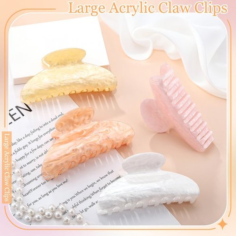 HairChrysm 4.2 Inch Large Acrylic Claw Clips, Cute Champagne Blonde Hair Clips Strong Hold Hair Claw Barrettes for Thick Thin Hair, 4 Pack Stylish French Hair Accessories for Women Girls