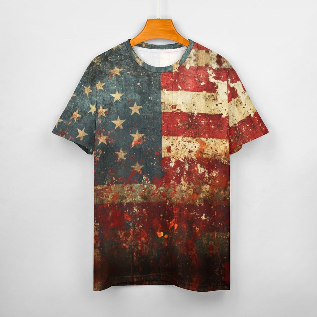 American Flag Shirt Patriotic Print Veterans Short Sleeve Crewneck Pullover T-Shirt Casual Funny Memorial Army Thankful Gift Mens Undershirt,3XL