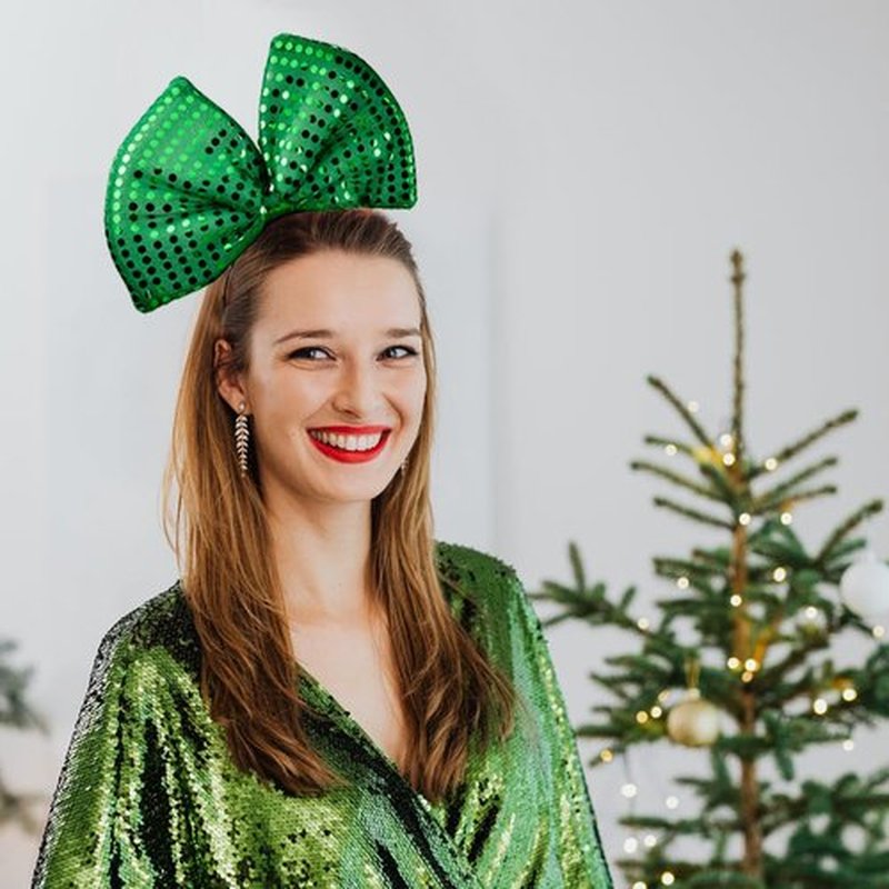 Bubbmi Huge Hair Bow Headband with Sequins, Mardi Gras Green Oversized Bow Hairband, St. Patrick's Carnival Party Festival Costume Bow Hairband for Women Girls