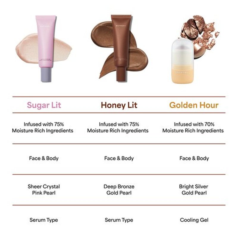 ENTROPY MAKEUP Glow Serum Body Highlighter, 75% Water-Rich Serum with Skincare Ingrediants, Buildable Radiance, Silky Lightweight for Face & Body, Soft Golden Beige Bronzer, Honey Lit