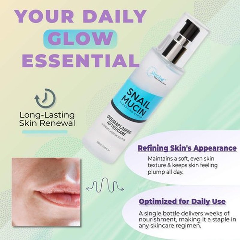 Snail Mucin Hydrating Serum for Post-Dermaplaning – Korean Beauty Skincare to Soothe, Hydrate & Renew Skin After Face Razors & Dermaplaning Tools – Ideal For Dermplane and Daily Routine