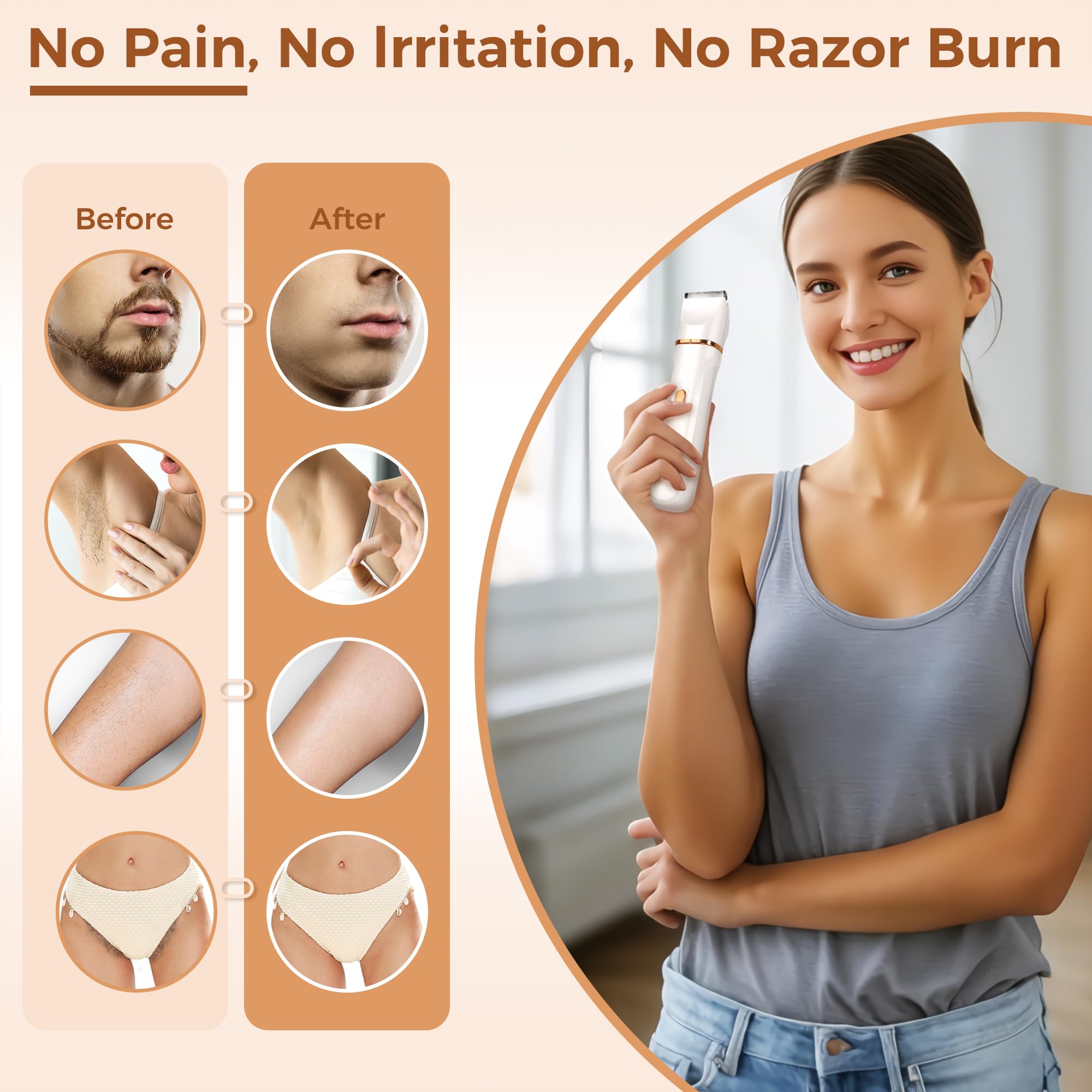 Bikini Trimmer for Women, 5-in-1 Waterproof Electric Razors for Women, Painless Pubic Hair Trimmer, Rechargeable Electric Shaver, Bikini Razor with Travel Case, Body Shaver & Face Nose Trimmer, Black