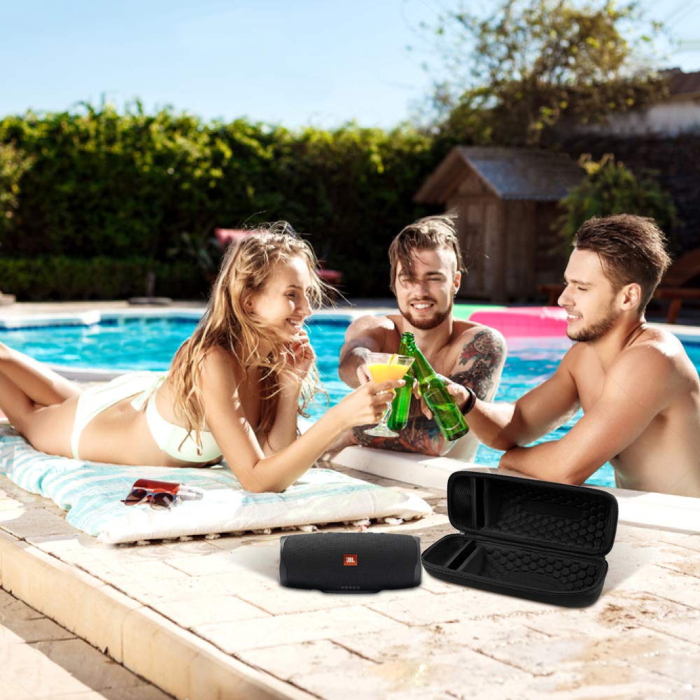 Comecase Hard Travel Case for JBL Charge 4/ Charge 5 Waterproof Bluetooth Speaker. Carrying Storage Bag Fits Charger and USB Cable (Case Only) - Black