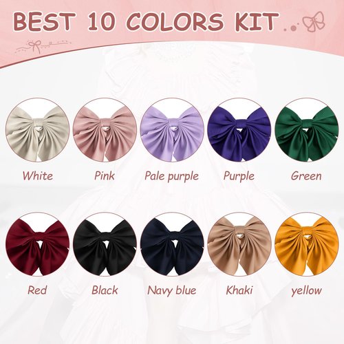 Silky Satin Oversized Long Tail Bowknot Hair Accessories - 10Pcs Large Metal Barrettes with Aesthetic Hair Clips for Women