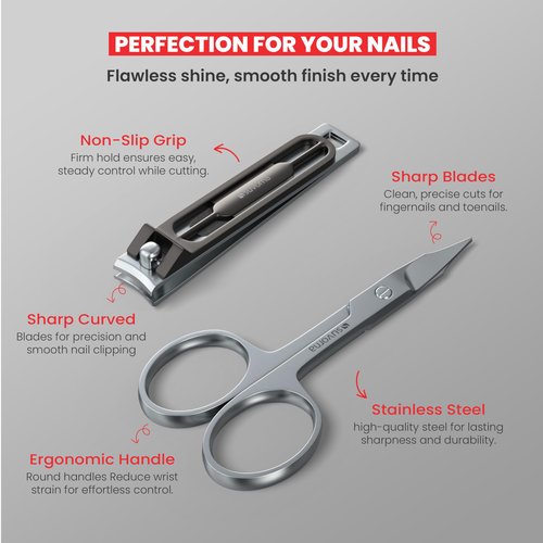 Suvorna Manicure Pedicure set with Toenail Clippers, Cuticle Nippers, Nail Clippers, Nail Scissors, 2 Cuticle Pusher, Nail File & Tweezer - Made with Stainless Steel - Nail Care kit (Black, 8 Pcs)