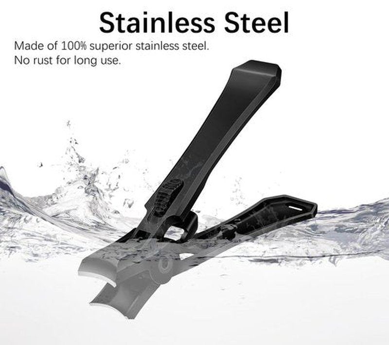 MOOSEC Luxury Stainless Steel Nail Clippers with Catcher - Perfect for Thick Nails (Black)