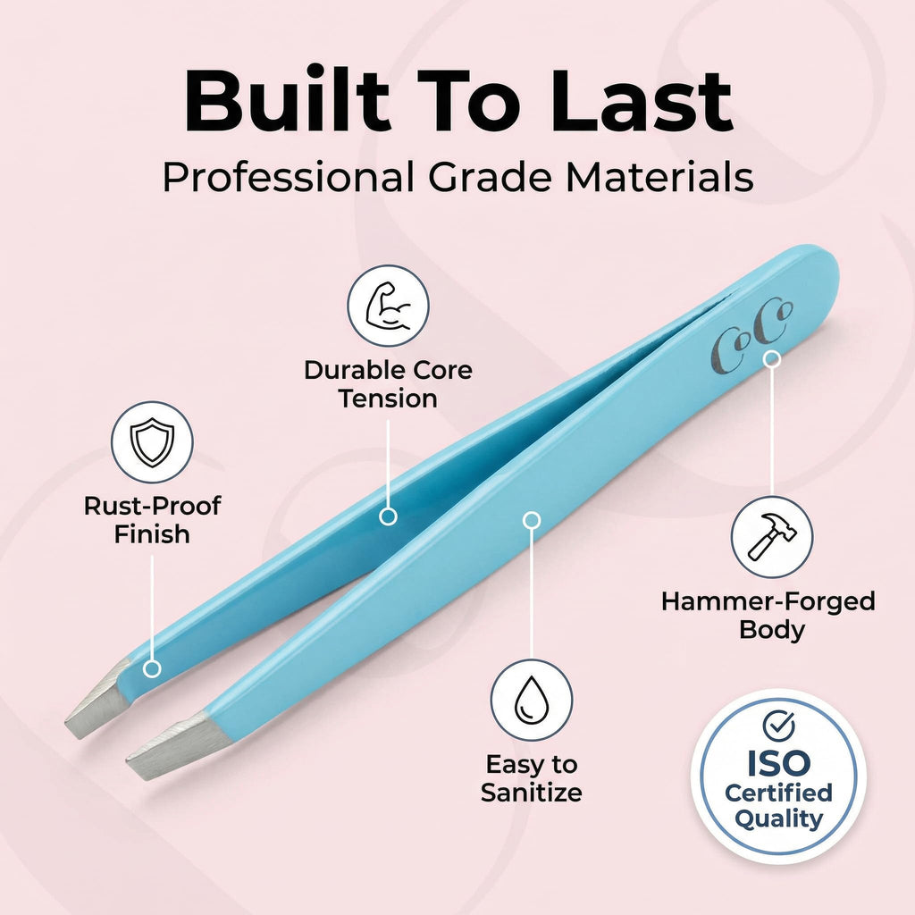 Professional Slant Tweezers – Precision Eyebrow Tweezers, Medical Grade Stainless Steel for Facial Hair, Ingrown Hair & Splinter Removal