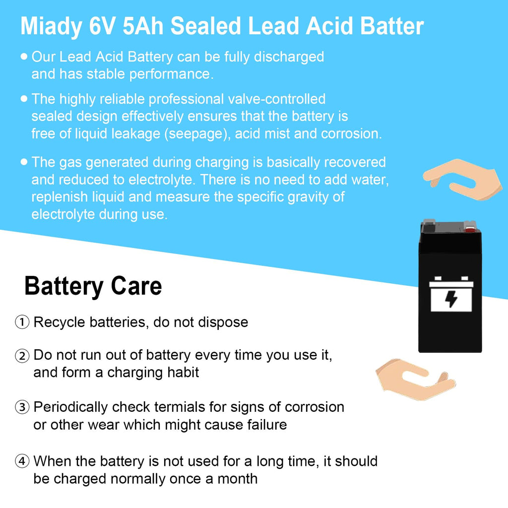 Miady 6V 5Ah Rechargeable Sealed Lead Acid Battery (6 Pack)