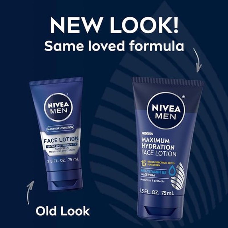 NIVEA MEN Maximum Hydration Face Lotion - SPF 15 Sunscreen for Men | 4 Pack of 2.5 Fl Oz Tubes