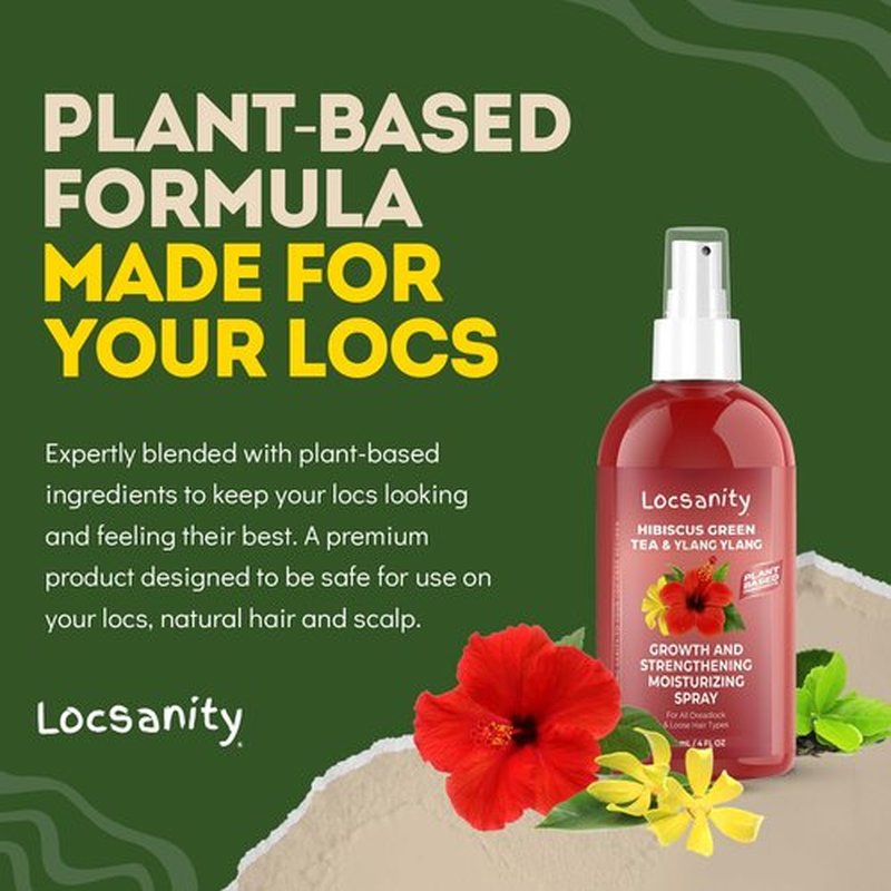Locsanity Hibiscus Green Tea Hair Growth Spray for Dreadlocks and Loose Hairstyles Hair Care Treatment – Trial Size Loc Moisturizer for Thicker, Fuller, Longer Hair (4oz)
