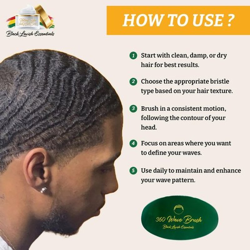 360 Wave Brush, Build Deeper Waves, Soft & Hard Boar Bristle Curved Brush, Black Lavish Essentials Signature (Soft, Emerald Green)
