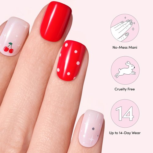 Dashing Diva Glaze Nail Strip Set - Cherry Vanilla - Long Lasting, Chip Resistant, Semi-Cured Gel Nail Strips - Summer Gel Set - 4-Piece Manicure Kit with 32 Strips
