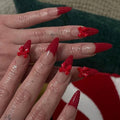 Press on Nails Long Almond MABKJLF Red French Tip Fake Nails False Nails with Designs Bow Charm Solid Colour Glossy Glue on Nails Stick on Nails Acrylic Nails for Women Girls 24 Pcs