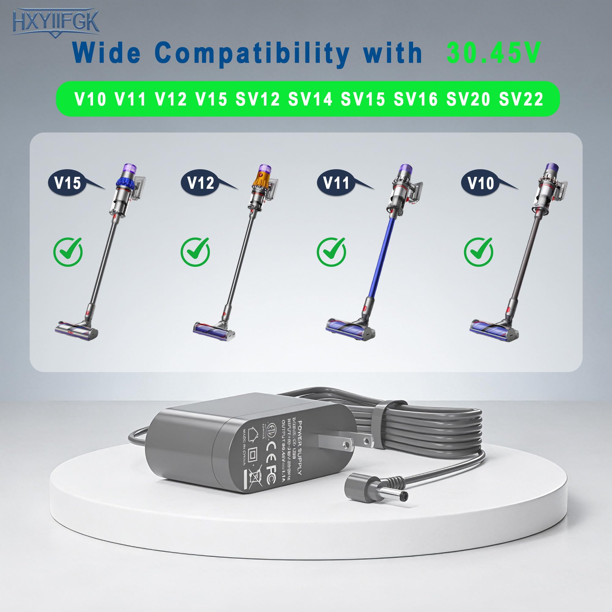 30.45V Cordless Vacuum Cleaner Charger Compatible with Dyson V10 V11 V12 V15 SV12 SV14 SV16 SV20 SV22 Cyclone Animal Motorhead Absolute Trigger Cordless Vacuum Cleaner 969042-01 217160-02 969350-02