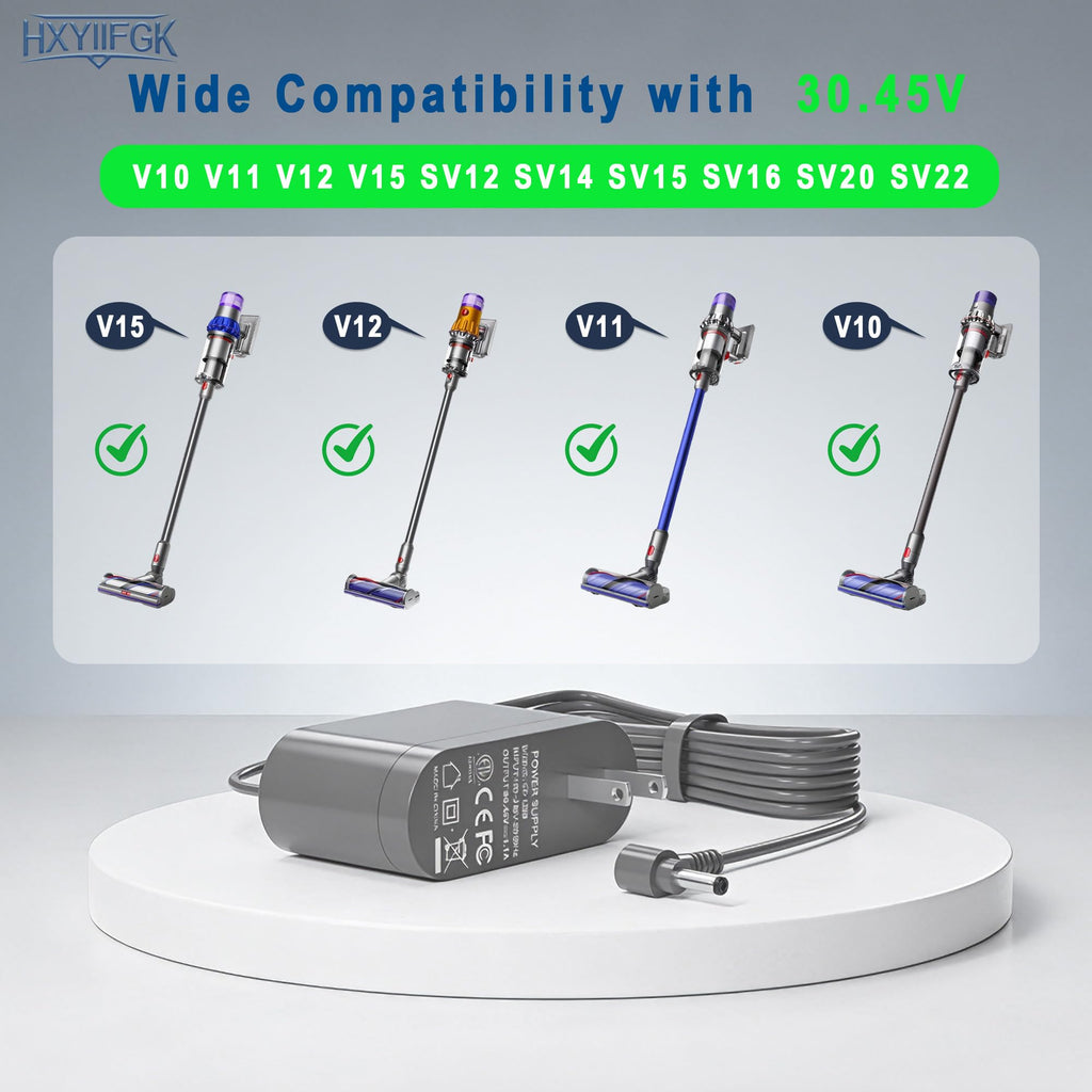 30.45V Cordless Vacuum Cleaner Charger Replacement for Dyson V10 V11 V12 V15 SV12 SV14 SV16 SV20 SV22 Absolute Animal Motorhead 217160-02 969350-02 969042-01 Power Cord Adapter【Not V6 V7 V8 Charger】