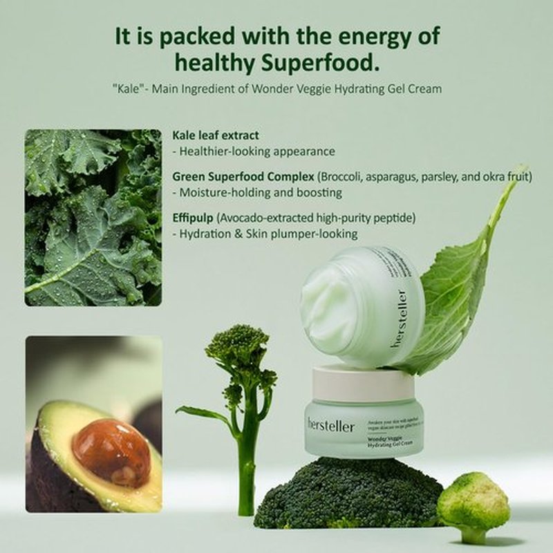 Hersteller Wonder Veggie Hydrating Gel Cream 50ml, 1.7 Fl Oz Superfood Kale Leaf Extract Deep Hydrating Moisturizing Vegan Facial Skin Korean Skincare