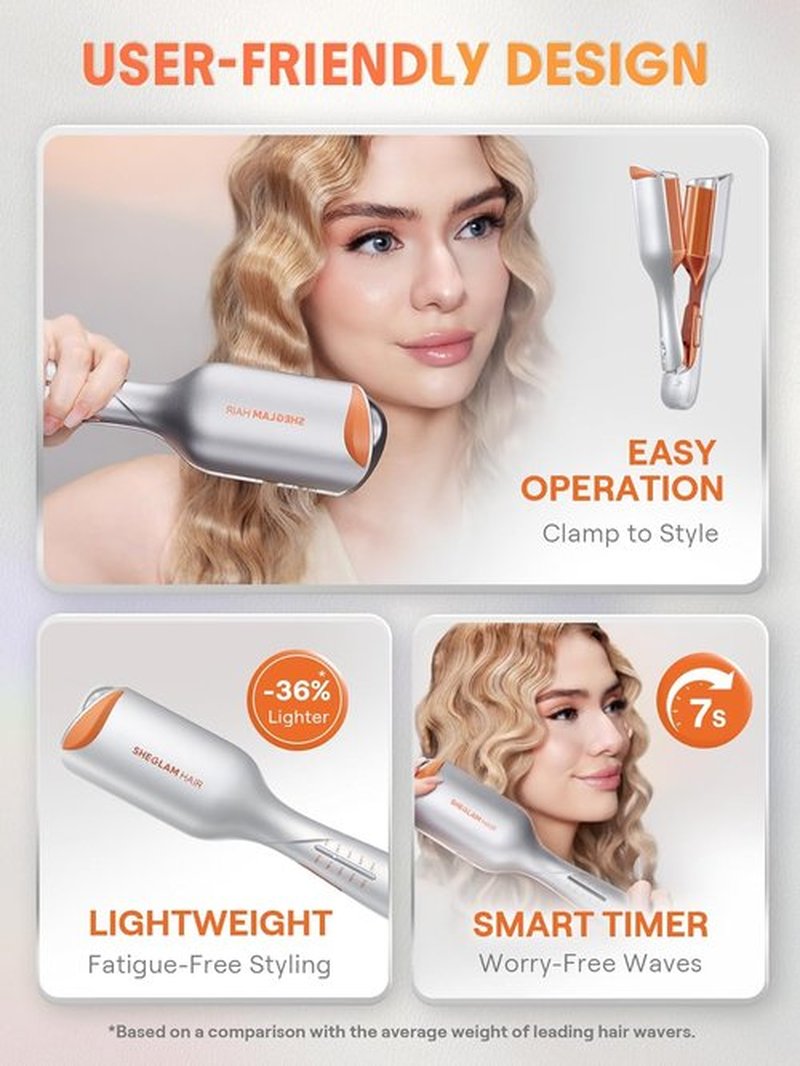**SHEGLAM Hair Waver | 2 Barrel Crimper with Smart Timer & Adjustable Temps - 1 Inch, Dual Voltage**