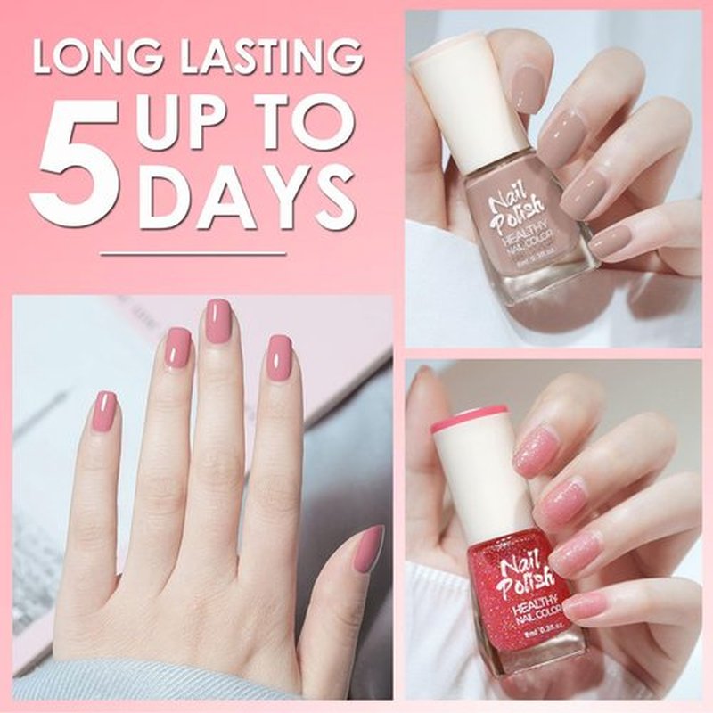 Nail Polish Set, 6Pcs Quick Dry & Long Lasting Nude Pink Red Nail Varnish - Non-Toxic Water Based Holographic Nail Polish Gel - No Need UV Nail Paint for DIY Nail Art at Home - Nude Pink Red Purple