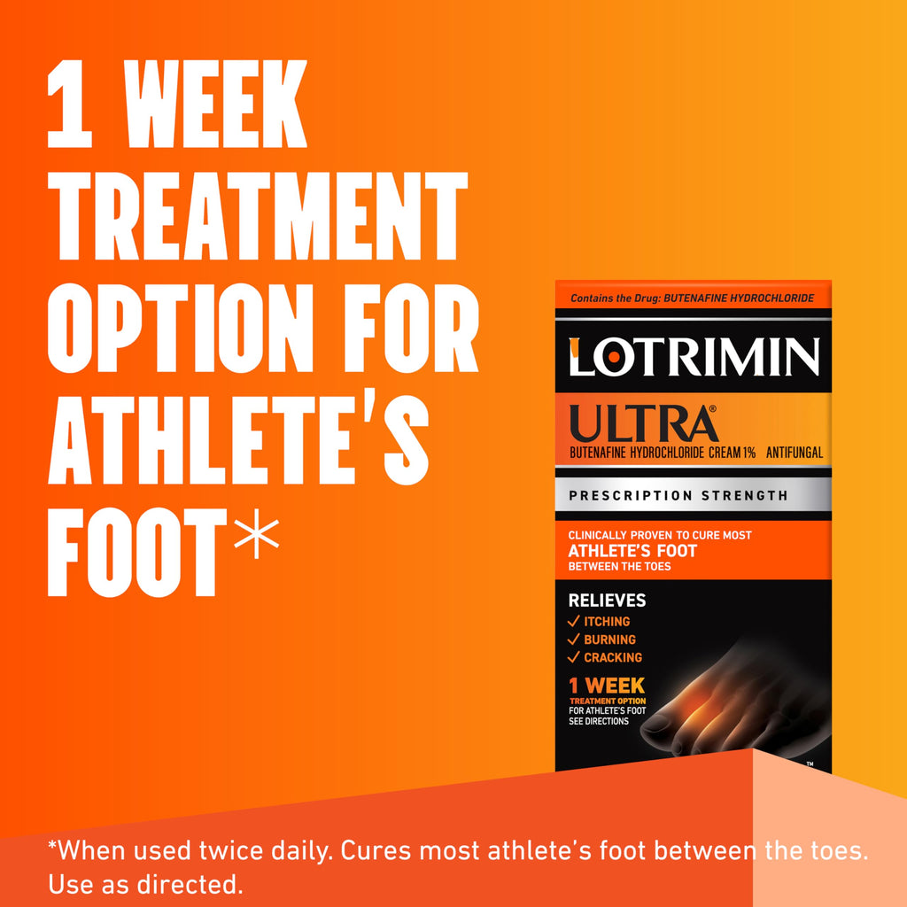 Lotrimin Ultra 1 Week Athlete's Foot Treatment, Prescription Strength Butenafine Hydrochloride 1%, Cures Most Athlete’s Foot Between Toes, Cream, 0.53 Ounce (15 Grams) (Packaging May Vary)