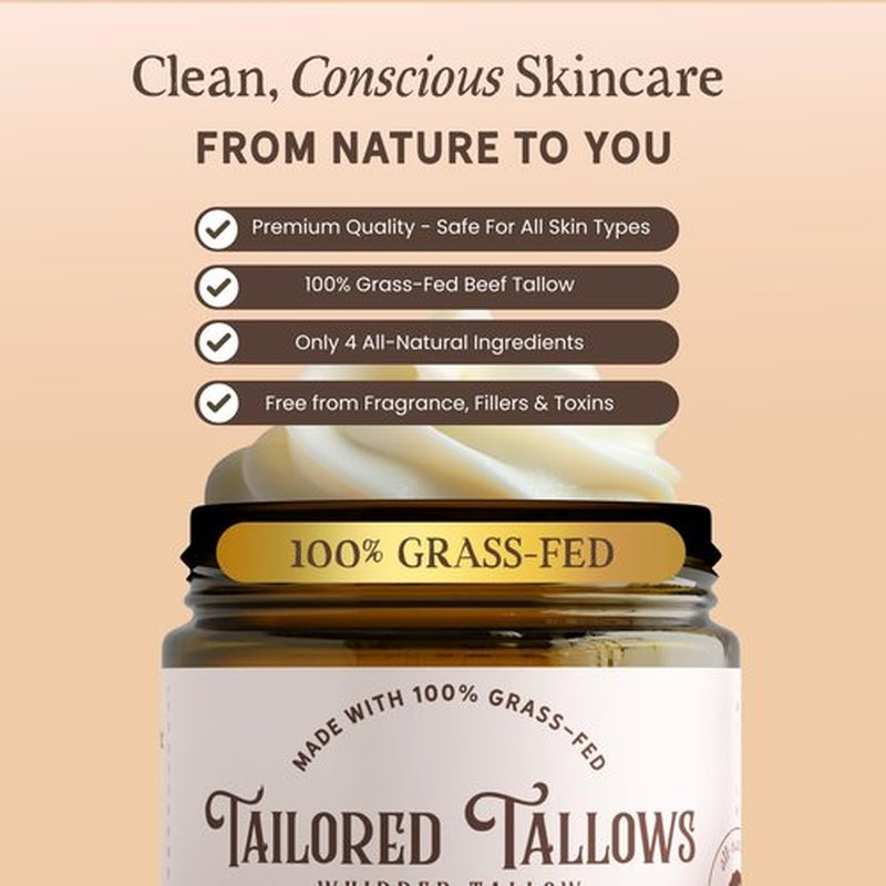 Tailored Tallows Whipped Tallow Cream Moisturizer 100% Grass Fed Natural Face & Body Lotion Unscented, Non-Greasy Balm for Dry, Sensitive Skin | Whipped Beef Tallow Lotion Made in USA
