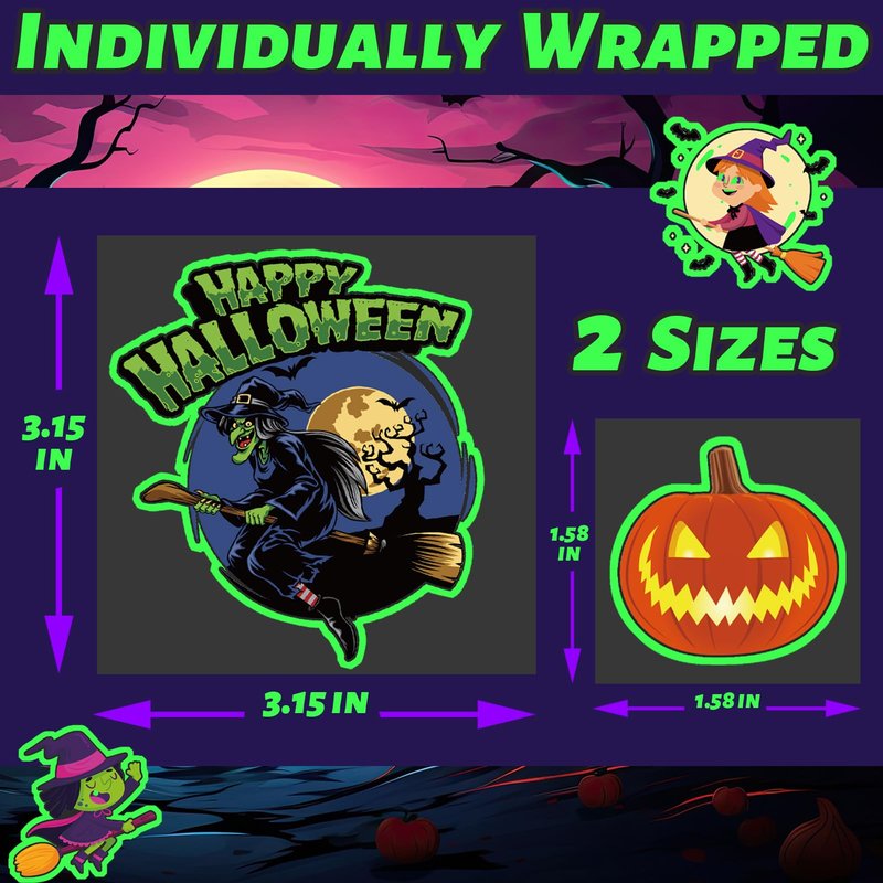 winthrop 340 Pcs Luminous Halloween Temporary Tattoos for Kids, Individually Wrapped Glow In the Dark Waterproof Safety Tattoos,Trick or Treat, Best Choice for Halloween Candy Bag, 85 Designs