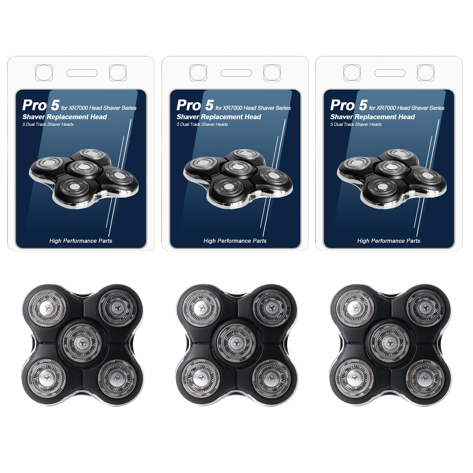 OXSITO 3 Pack 5-Head Replacement Blades for Remingtons XR7000 Balder Pro, Dual Track Flexing Cutters for Bald Head Shaving, Washable Electric Razor Spare Part