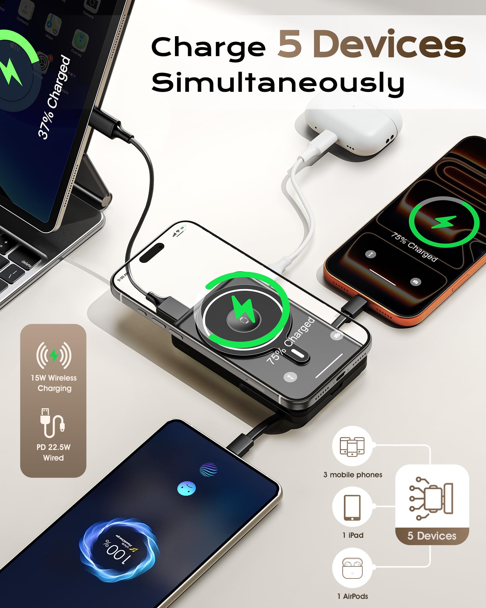 Nepagz for Magsafe Portable Charger, 10000mAh Power Bank, Black