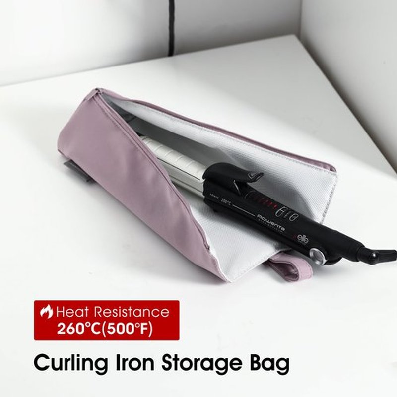 SHIMOYAMA Hair Iron Pouch, Heat Resistant Travel Bag for Curling Iron, Flat Iron Storage Bag, Hair Tools Organizer (Lilac)