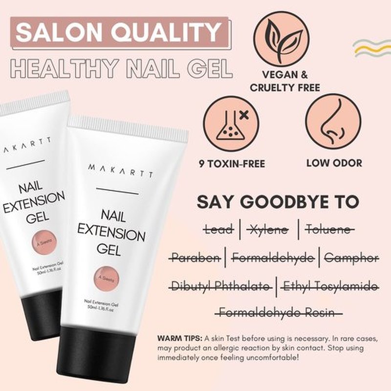 Makartt Nude Nail Extension Gel Kit – 50ML Siesta Natural Builder Gel with No Wipe Top Coat, Soak-Off UV LED Set for Spring & Summer Nail Designs