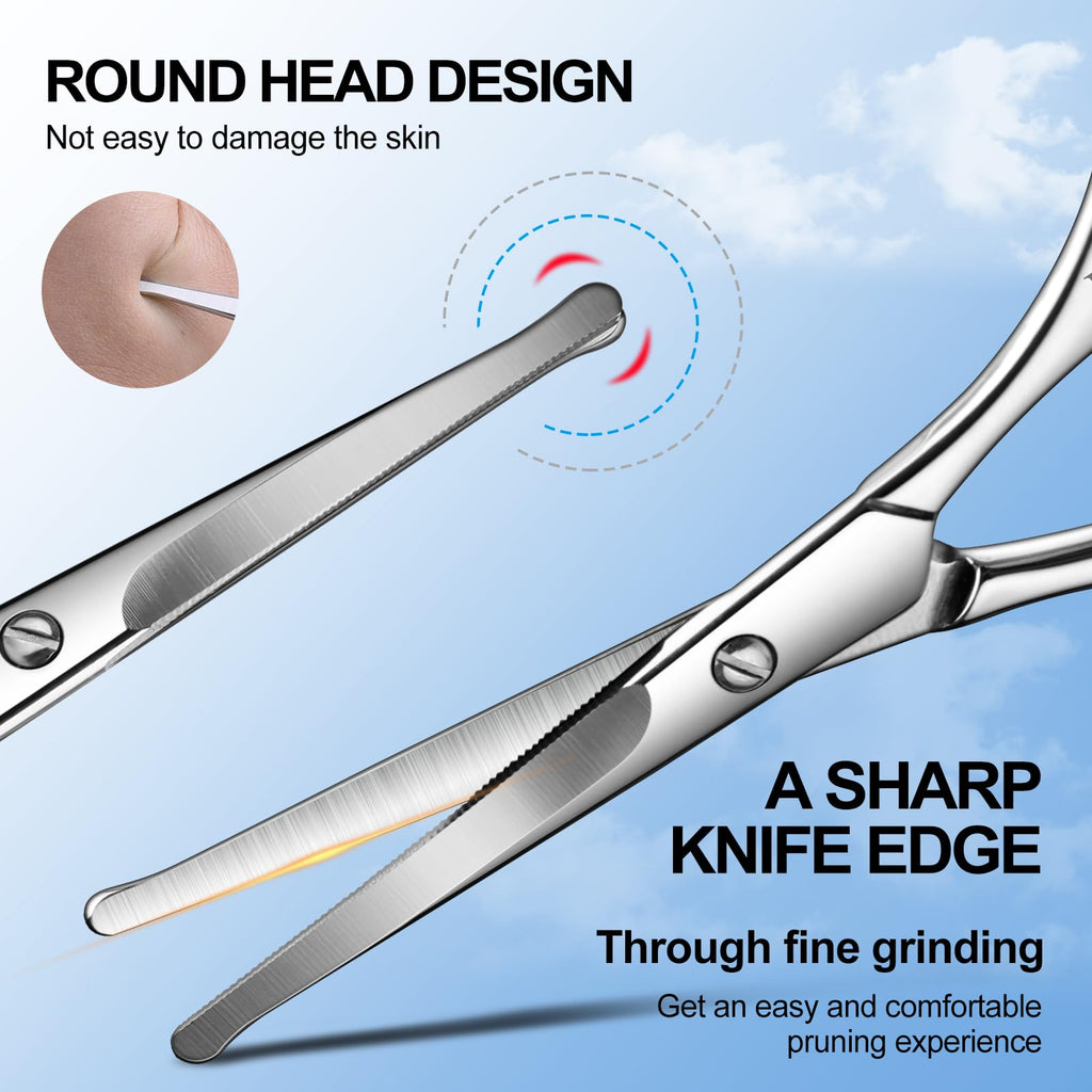 Lobodt 4.1inch round-headed stainless steel small scissors, suitable for trimming facial hair, nose hair, eyebrows, eyelashes, beards, personal care and salon beauty salons (silver)