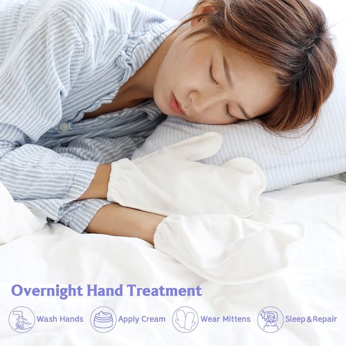 Manu&Pod Medium 3 Pairs Overnight Cotton Mitten Gloves for Dry Hands, Eczema & Psoriasis l Moisturizing Gloves for Women & Men l Wristband, White