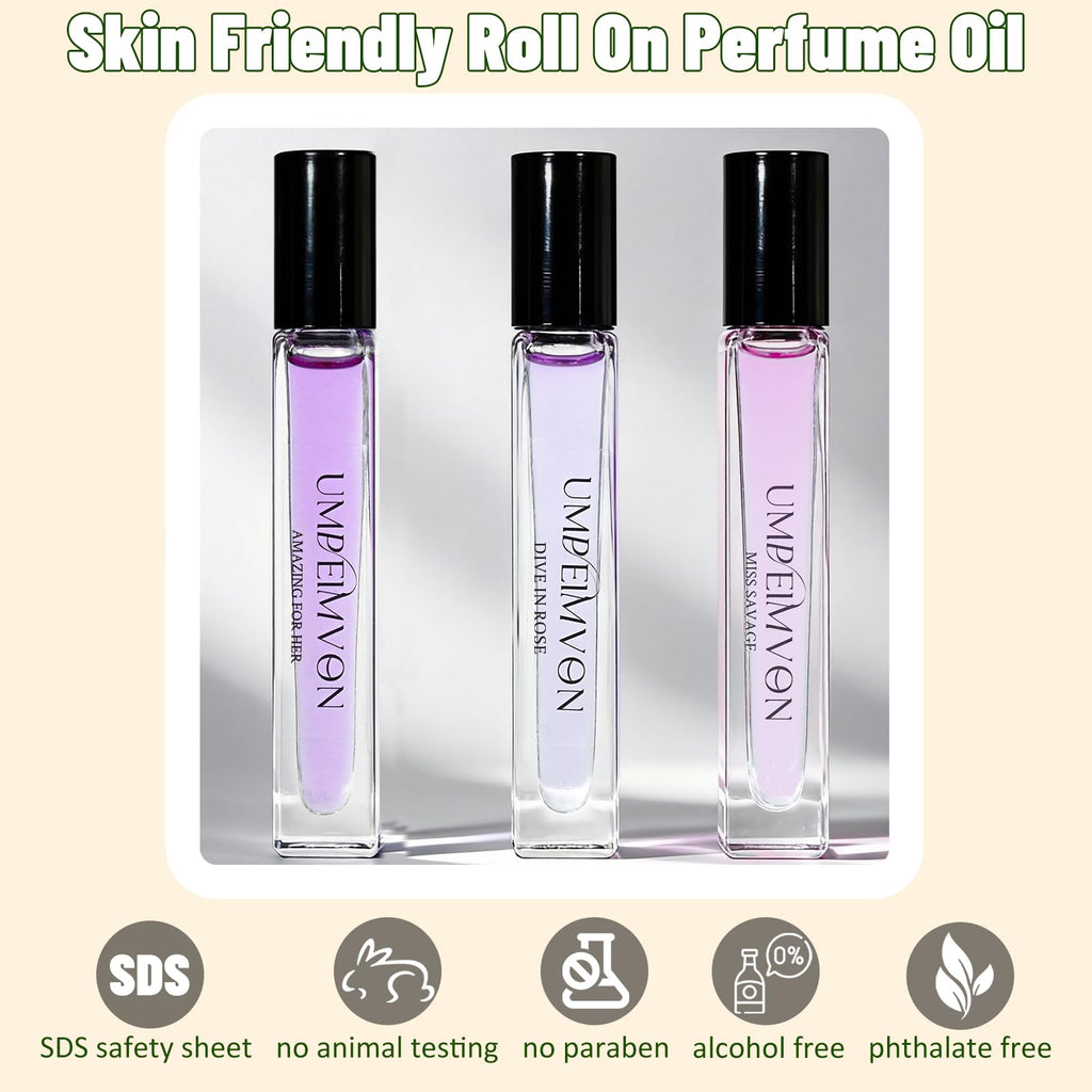 Umpeimvon 3 Pack Marshmallow Blush Perfume Oils for Women, Pink Blush Perfume Oil Roll On, Sweet Floral and Fruity, Travel Size 0.33 Fl. Oz