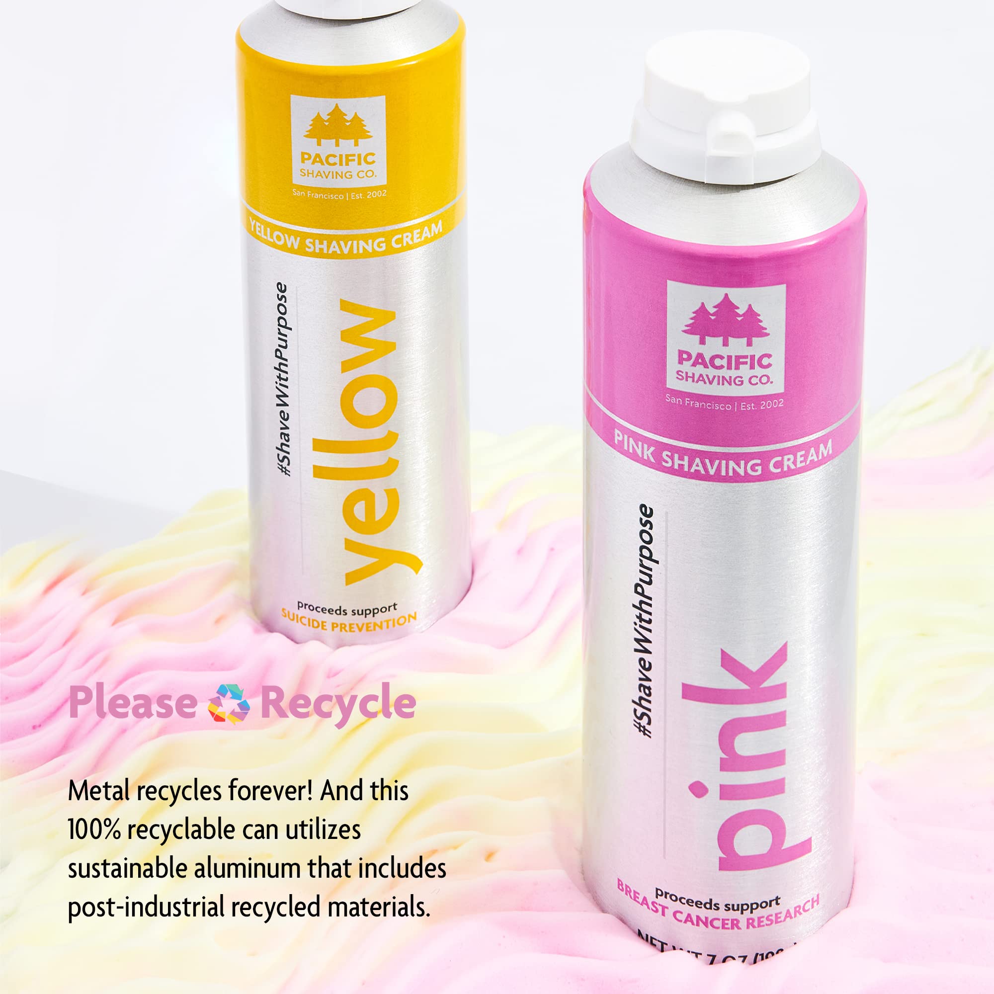 Pacific Shaving Company PINK Shaving Cream - Shave with Purpose - Safe & Natural Ingredients, Cruelty Free, Made in the USA - Pack of 2 (7 oz each)