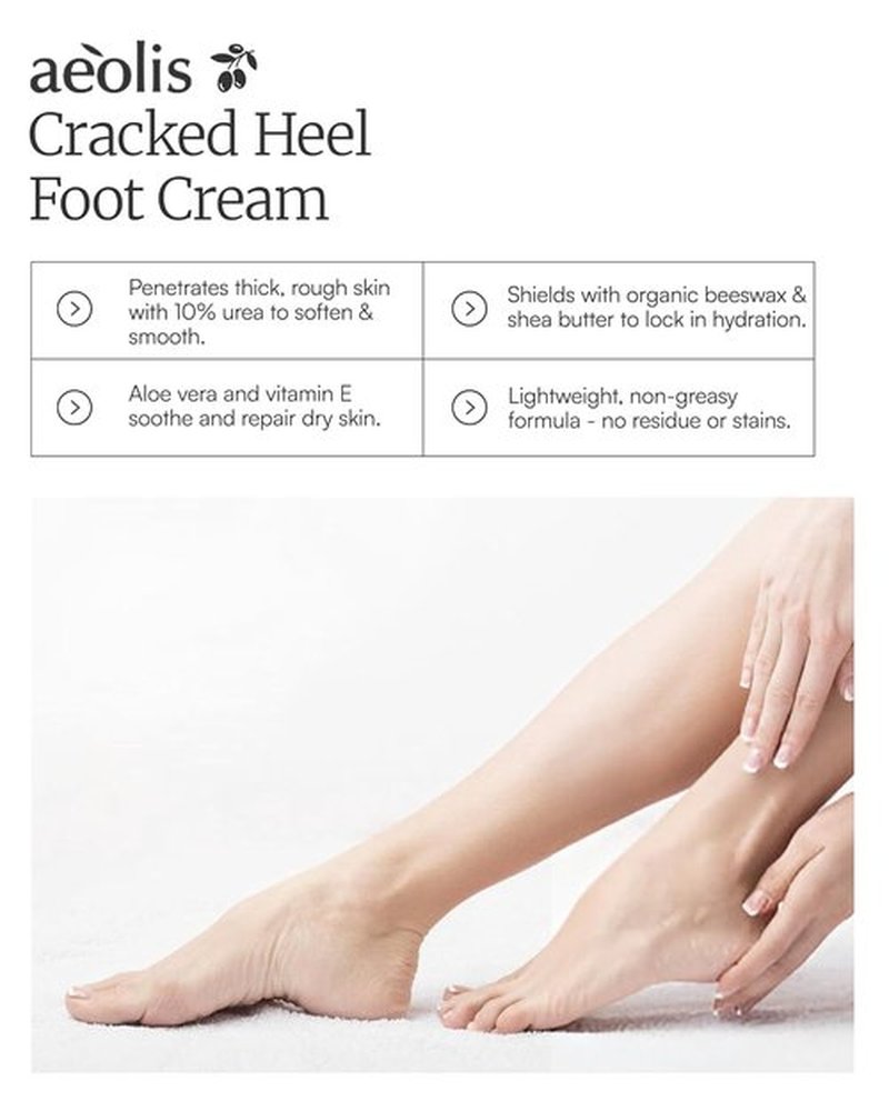 AEOLIS 10% Urea Foot Cream - Deep Moisturizing Treatment for Cracked Heels | 2.03 fl oz with Beeswax & Shea Butter