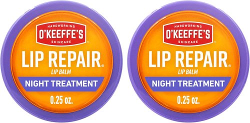 O'Keeffe's Lip Repair Night Treatment Balm - Moisturizing Formula for Dry, Cracked Lips | 0.25 Ounce Jar (2 Pack)