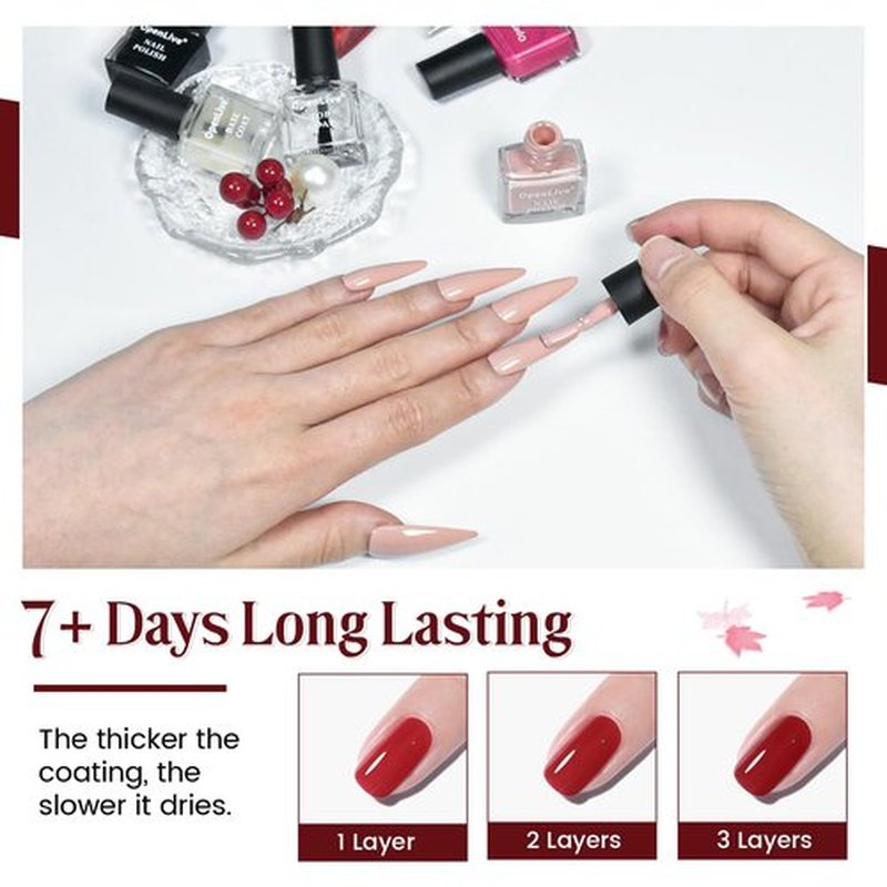 OpenLive 12 PCS Nail Polish Kit With 10 Colors As 2 PCS BASE And TOP Coat Green Blue Red Pink Collection Gifts for Women.