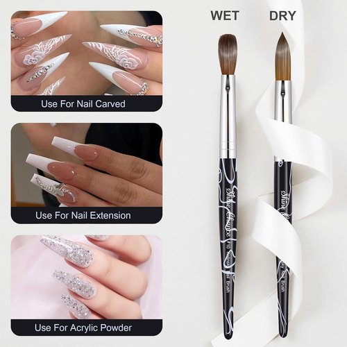 Skiennix Acrylic Nail Art Brush - Size 10 Kolinsky Hair Oval for Professional Manicure | Black, 1 Count