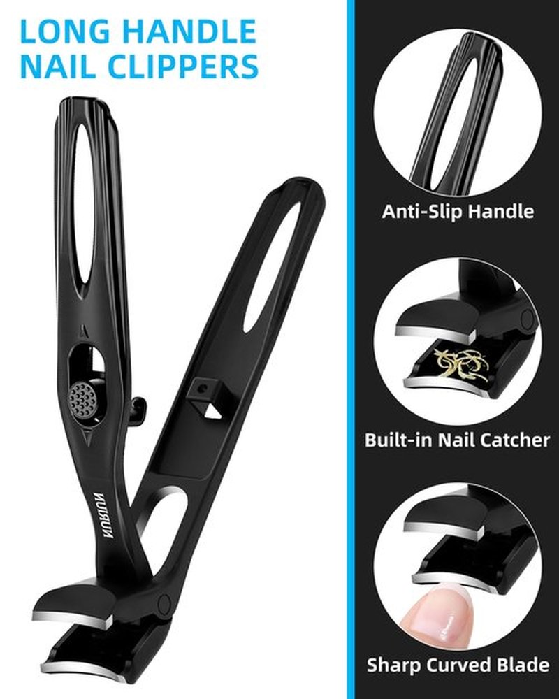 Long Handled Toenail Clippers for Seniors Thick Toenails, Angled Head Large Nail Clippers for Men, Heavy Duty Professional Toe Nail Clippers for Thick Nails, Stocking Stuffers