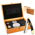 Naked Armor Straight Razor Kit – Solomon Japanese Carbon Steel Blade, Complete Straight Razor Shaving Kit for Men, Shave-Ready, Strop, Brush, Soap & Pine Gift Box Included (Black)