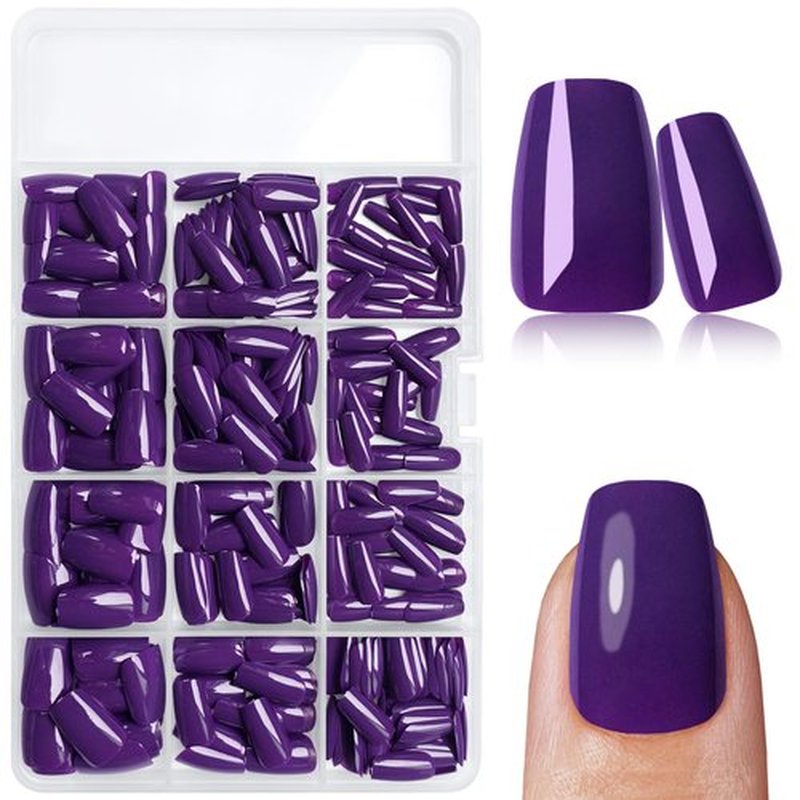 LuckForever 360pc Coffin Press Press on Nails Medium Fake Nails with Glue & Tabs, Medium Ballerina Fake Nails Press ons Nail Coffin Acrylic Glue Nail Tips False Artificial Nail Violet Stick on Nails