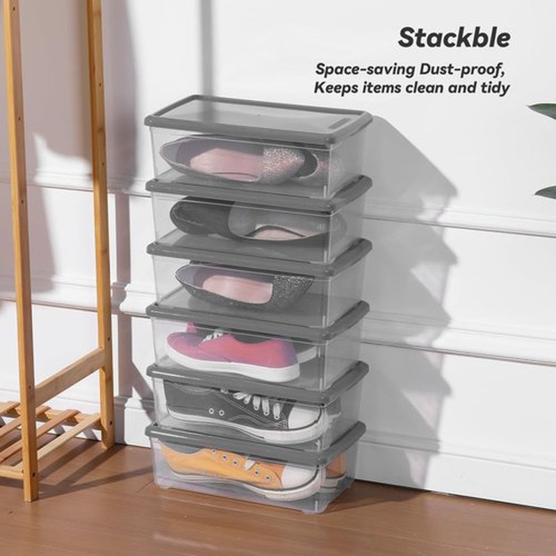 Sterilite 6 Quart Clear Storage Bins - Stackable Plastic Latching Boxes with Lids | Grey, 12 Pack