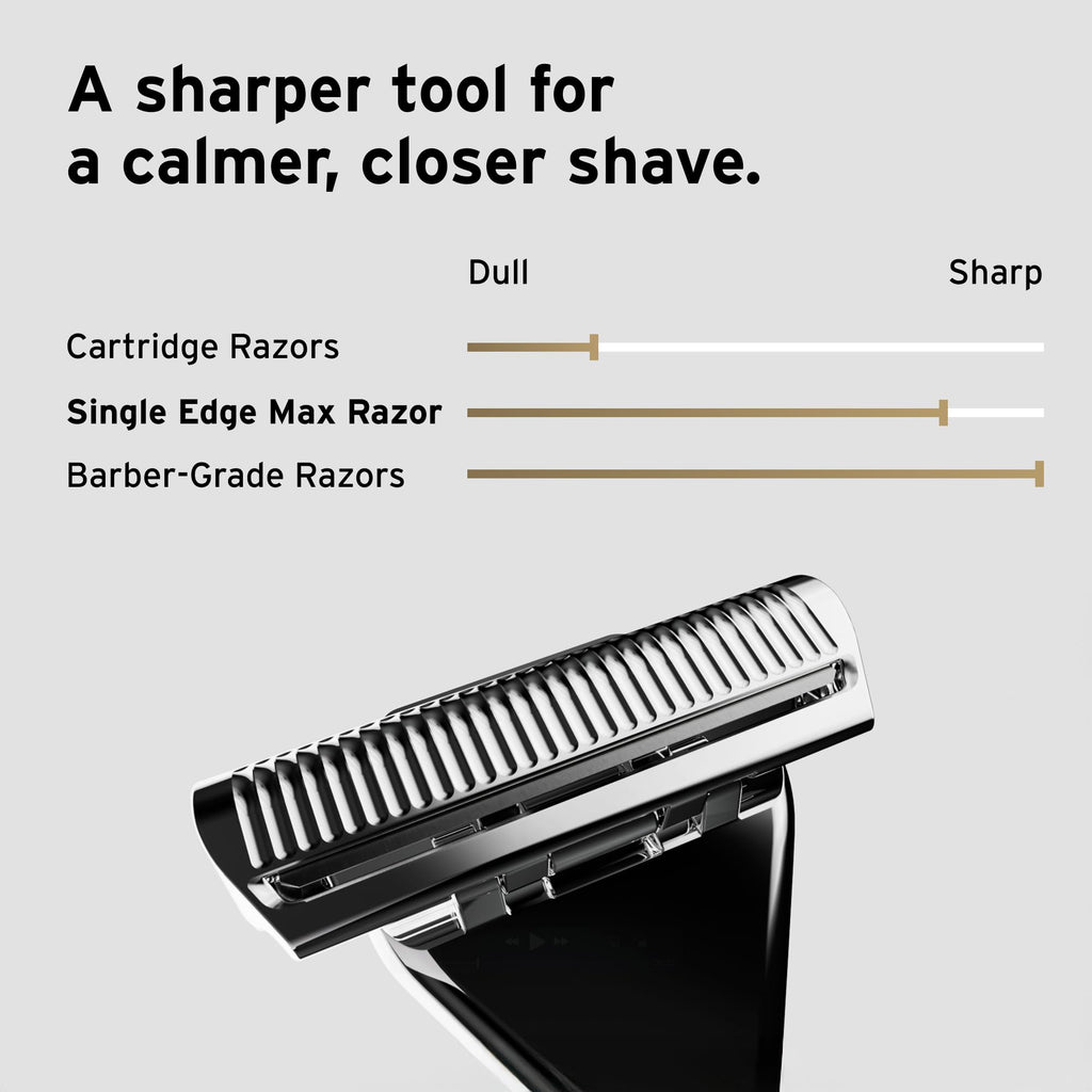 SUPPLY Single Edge Max Razor for Men – Premium Metal Single-Blade Safety Razor with Pivoting Head for Fewer Cuts and Irritation – Includes 8 Blades & Magnetic Reload System – Sterling