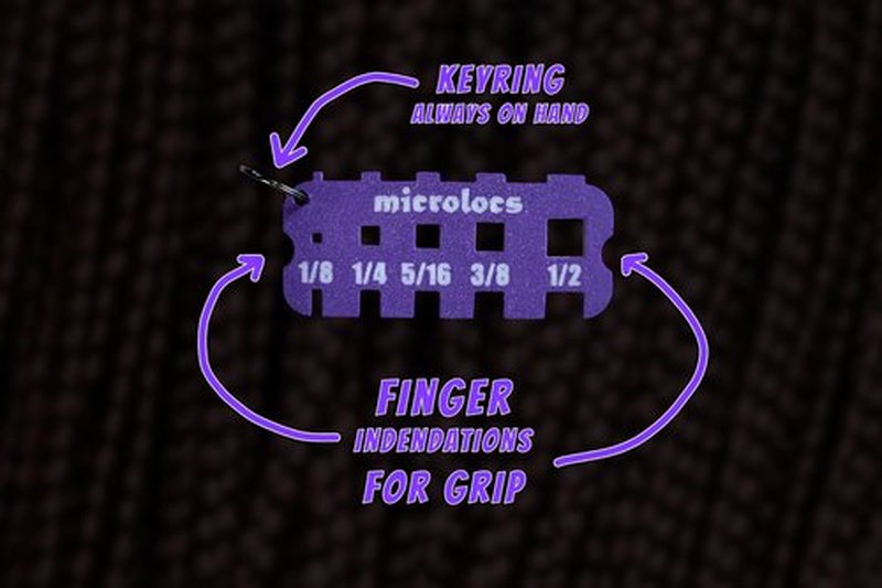 Microlocs Sizing Tool for Locs — Hair Measuring Tool with Imperial + Metric Ruler, Three Measurement Methods, Finger Grips & Keyring (Dark Blue)