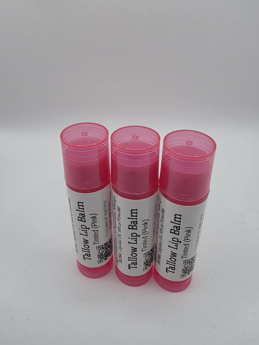 Tallow Lip Balm (3 Pack) (Tinted Pink) Handmade Grass Fed Beef Tallow Lip Balm with Nourishing Oils